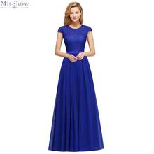 Long Royal Blue Chiffon Evening Dress 2020 A Line Sleeveless Pink Formal Gown Lace Applique Scoop Neck robe de soiree 2019 2024 - buy cheap