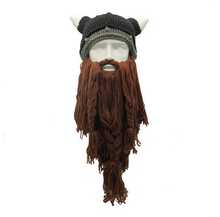 Funny Man Vikings Beanies Knit Hats Beard Ox Horn Handmade Knitted Men's Winter Hats Warm Caps Women Gift Party Mask Cosplay Cap 2024 - buy cheap