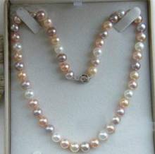 Free shipping  7-8mm Genuine Natural White & Pink & Purple Akoya Cultured Pearl Necklace 17" 2024 - buy cheap