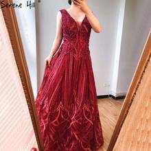 Serene Hill A-Line Burgundy Evening Dress 2021 Luxury Beading Sparkle Sexy V-Neck Women Formal Party Wear Gown CLA70581 2024 - buy cheap