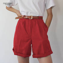 Pantalones cortos holgados de pierna ancha para mujer, Shorts de cintura alta, Estilo Vintage, Color Rojo 2024 - compra barato