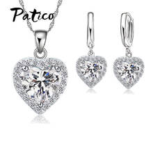 Trendy 925 Sterling Silver Jewelry Set For Women Love Heart AAAA CZ Stone Charm Pendants Necklaces Earrings Anniversary Gift 2024 - buy cheap