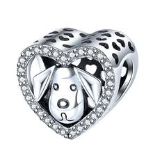 Fino bonito cão encantos novo 925 prata esterlina coração contas com pedra ajuste europeu pulseira para mulheres moda jóias presente 2024 - compre barato