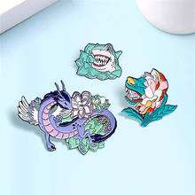 Cute Big Lotus flower Animals Brooches Shark Wolf Dog Dinosaur Flying dragon Plants Flower Enamel Pin Brooch Lapel Badge Jewelry 2024 - buy cheap