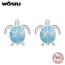 WOSTU-pendientes de tuerca de tortuga azul para mujer, de Plata de Ley 925 auténtica, aretes de circón para mujer, joyería de plata de moda CQE1035 2024 - compra barato