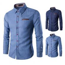 Camisa jeans masculina para primavera e outono, cor sólida, camisa jeans fina e macia, casual e respirável de manga comprida 2024 - compre barato