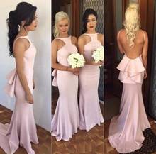 New Arrival 2020 Spring Fashion Mermaid Wedding Party Gowns Glamorous Pink Long Bridesmaids Dresses Halter Sexy Formal 2024 - buy cheap