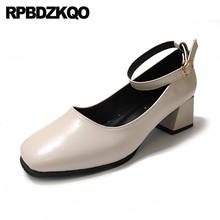 Chunky China Fashion Black Ladies Low Heels Shoes 2021 Cheap Casual Beige Pumps Women Thick Square Toe Block Ankle Strap Green 2024 - buy cheap
