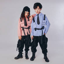 Hip Hop Costumes Kids Pink Blue Shirt Tops Tactical Crago Pants For Girls Boys Jazz Dance Performance Street Clothes Wear 2024 - buy cheap
