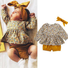 Conjuntos de ropa para niña recién nacida, Tops florales de manga larga, vestido + Pantalones cortos + diadema, primavera y otoño, 3 uds. 2024 - compra barato