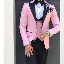 Blazer rosa con solapa negra para hombre, traje Masculino de boda de 3 piezas, hecho a medida, Terno Slim Fit (chaqueta + pantalón + chaleco) 2021 2024 - compra barato