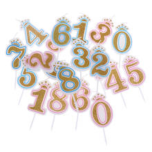 Velas con número de feliz cumpleaños para niños y niñas, velas brillantes doradas, rosas/azules, 0-9, para fiesta de cumpleaños, pastel de corona, 1 ud. 2024 - compra barato
