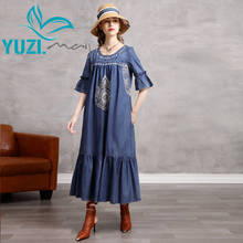 Yuzi-Vestido vaquero bohemio para mujer, novedad de 2020, cuello redondo, Sleelve Flare, suelto, Vintage, bordado, A82252 2024 - compra barato