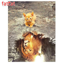 FATCAT-mosaico cuadrado completo de gato pintado diamante y León, bordado de diamantes redondos, equipo de diamante de imitación, decoración del hogar AE023 2024 - compra barato
