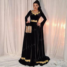 Vestidos de Fiesta de Oriente Medio, árabe, Dubái, negro, mangas largas, terciopelo, dorado, aplique, Albania, caftán, de noche, 2021 2024 - compra barato