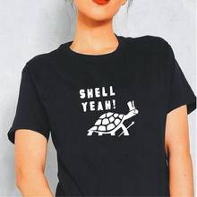 Shell Yeah Tortoise Cartoon T Shirt Women Summer Harajuku Short Sleeve Cotton Tee Shirt Femme Black White Casual Women Tops 2024 - buy cheap
