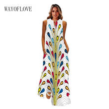 WAYOFLOVE Spring Summer Dress 2022 Casual Holiday Beach Long Dresses Woman Party Sleeveless 3D Peacock Feather Print Dress Women 2024 - buy cheap