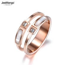 JeeMango New Rose Gold Color Double Shell & Cubic Zirconia Finger Rings Jewelry Stainless Steel Wedding Ring For Women JR18005 2024 - buy cheap