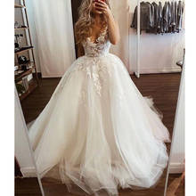 2021 New Wedding Dresses V-Neck Sleeveless Beach Bridal Gowns Puffy Tulle Lace Appliques Floor Length Princess Party Dress 2024 - buy cheap