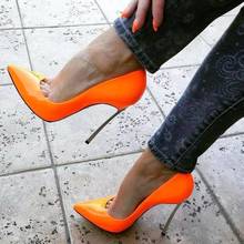 Sapatos de salto alto ponta brilhante, calçado de salto alto couro envernizado slip-on para mulheres, metal, festa feminina, sapatos de salto fino 2024 - compre barato