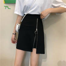 Black Skirts Womens 2020 Summer Korean Style Streetwear Casual Circle Zipper Slim High Waist A Line Mini Skirt saias B346 2024 - buy cheap