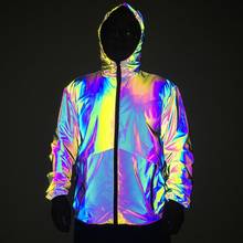 Colorful reflective jacket men tops streetwear hip hop plus size hooded bomber jackets mens soft windbreaker coat veste homme 2024 - buy cheap