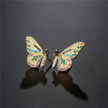 NEWBUY-pendientes de arcoíris con circonita cúbica para mujer, aretes de mariposa coloridos, joyería femenina de cristal 2024 - compra barato