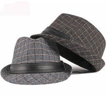 HT2776-gorro de lana a cuadros para hombre, sombrero de banda de cuero, Estilo Vintage, para Otoño e Invierno 2024 - compra barato