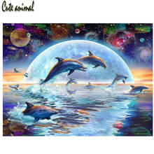 5D delfín pintura al diamante paisaje marino Luna punto de cruz taladro completo cuadrado diamante bordado Rhinestone mosaico Decoración 2024 - compra barato