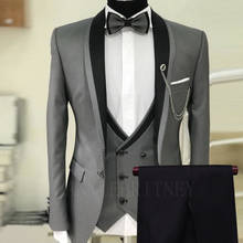 Pretas calças de casamento masculinas pretas, terno de luxo cinza, feito sob encomenda, slim fit, formatura, smoking, traje para homens, 3 peças 2020 2024 - compre barato