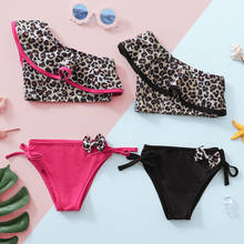 1-5Y Baby Girls Swimsuits Kids Bikini Sets One Shoulder Ruffle Leopard Two Piece Set Beachwear Children Swimwear 2024 - buy cheap