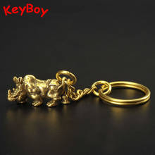 Brass Little Rhino Vintage Keychain Pendants Solid Pure Copper Gifts Rhinoceros Car Key Chain Rings Hanging Ornaments Fashion 2024 - buy cheap