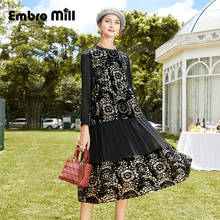 Vestido de seda de manga larga para mujer, negro, suelto, largo medio, empalme, elegante, corte en A, S-XL 2024 - compra barato