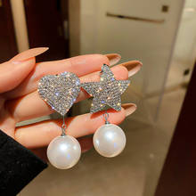 Pendientes colgantes de perlas de imitación para Mujer, aretes grandes con diamantes de imitación, Estrella y corazón coreano, joyería de moda para fiesta, novedad de 2021 2024 - compra barato