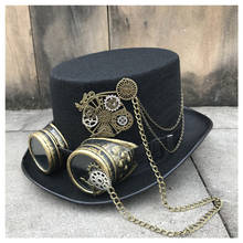 Fashion Men Women Retro Handmade Steampunk Top Hat With Gear Glasses Stage Magic Hat Cosplay Hat Size 57CM 2024 - buy cheap