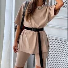 QRWR Suit Female Casual Outfits Women's Two Piece Shorts Sets with Belt Sports Loose Fashion Bicycle Summer Tracksuit Women 2021 2024 - buy cheap