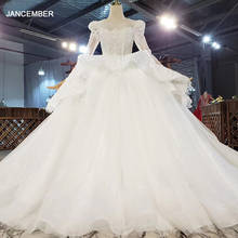 HTL1904 роскошное свадебное платье с бусинами и блестками 2020 Бальные платья с длинными рукавами и круглым вырезом на шнуровке сзади 2024 - купить недорого