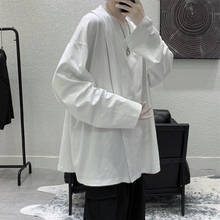 Осенняя мужская футболка с длинным рукавом популярная брендовая свободная Однотонная рубашка в Корейском стиле с разрезом универсальная накидка для пар 2024 - купить недорого