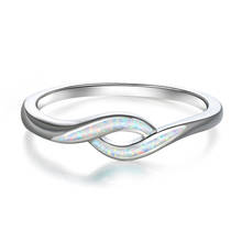 Anillo de ópalo blanco y azul para mujer, sortija fina de boda de Color plateado delicado, joya de compromiso geométrica nupcial con encanto 2024 - compra barato