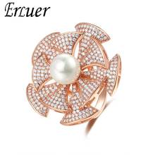ERLUER Luxury Cubic Zirconia Crystal Big Pearl Woman Rings Vintage Engagement Party  Woman Rings Jewelry Dropshipping Wholesale 2024 - buy cheap