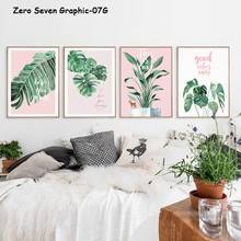 Nordic Fashion Pink Background Watercolor Monstera Banana Leaf Canvas Poster Print Wall Art Decoration Pictures For Living Room 2024 - buy cheap