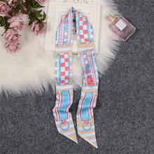 Plaid Bracelet Print Brand Scarf Women Hijab Skinny Bag Scarf Bandana Foulard Silk Head Scarves For Ladies Fashion Hair Headband 2024 - buy cheap