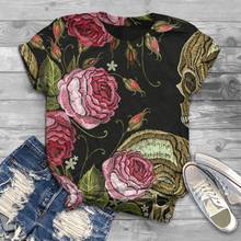 Забавная футболка в стиле панк с черепом, женская модная повседневная футболка с коротким рукавом и цветочным принтом, Женская сорочка, топы, Mujer Verano 2020 # yj 2024 - купить недорого