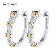 BAIHE Solid 14K White Yellow Gold H/SI Square Natural Diamonds Earrings Wedding Trendy Fine Jewelry Stud Earrings Women Ear Clip 2024 - buy cheap