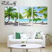 FULLCANG 5d diy diamond embroidery sale beach coconut tree diamond painting triptych full square round drill home decor FC2025 2024 - buy cheap