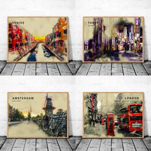 Póster Retro abstracto de Moscú, Londres, Amsterdam, Tokio, Japón, ciudad de Venecia, lienzo artístico impreso, decoración del hogar 2024 - compra barato