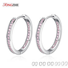 TONGZHE Korean Shinning Crystals Hoop Earrings For Women 925 Sterling Silver Pink Zircons For Girls Statement Jewelry brinco 2024 - buy cheap