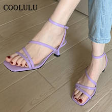 COOLULU Real Leather Ankle Strap Sandals Women Shoes Square Toe High Heels Buckle Thin Heel Narrow Band Female Footwear Size 40 2024 - buy cheap