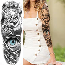 Будда Лотос длинный размер Временные татуировки наклейка для женщин мужчин поддельные черные часы Лев Роза глаза полные ноги рука рукав татуировки наклейка 2024 - купить недорого