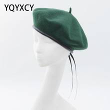 Wool Beret Autumn Winter Hats For Women Solid Color Flat Painter Cap Woolen Beret With Pu Leather Boina Feminina Beanie Hat 2024 - buy cheap